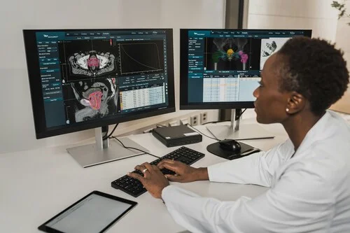 One person working with a computer